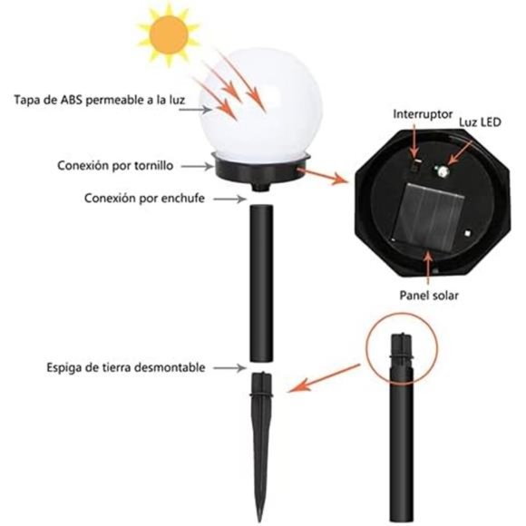 Solar Lights Outdoor, 8 Pack Solar LED Globe Powered Garden Light Waterproof - Picture 3 of 7
